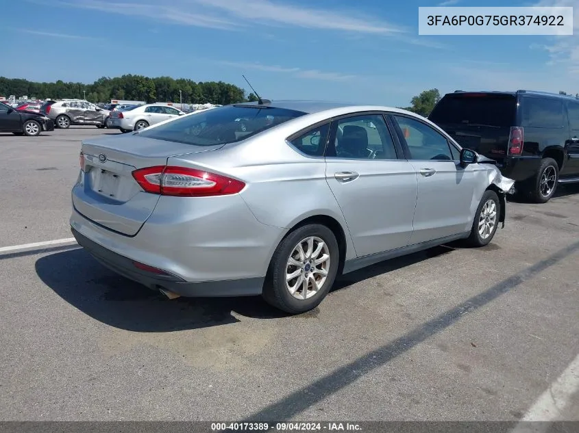 2016 Ford Fusion S VIN: 3FA6P0G75GR374922 Lot: 40173389