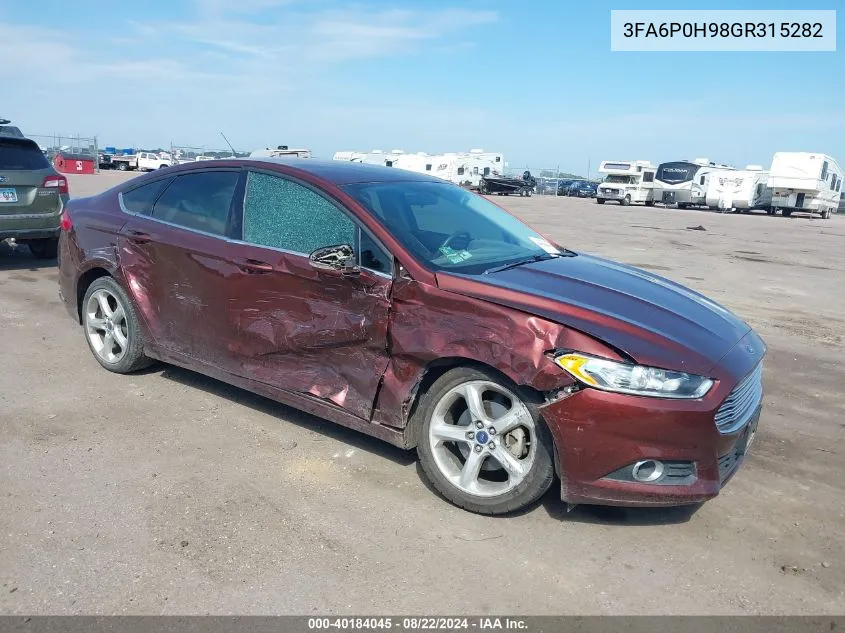 2016 Ford Fusion Se VIN: 3FA6P0H98GR315282 Lot: 40184045