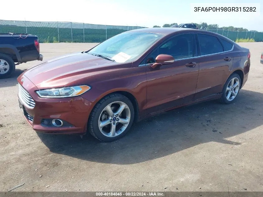 2016 Ford Fusion Se VIN: 3FA6P0H98GR315282 Lot: 40184045