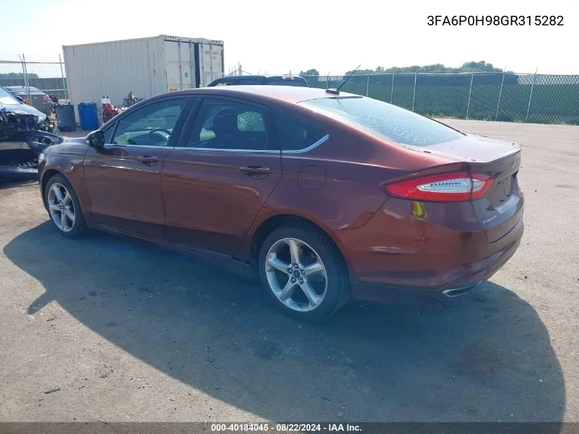 2016 Ford Fusion Se VIN: 3FA6P0H98GR315282 Lot: 40184045