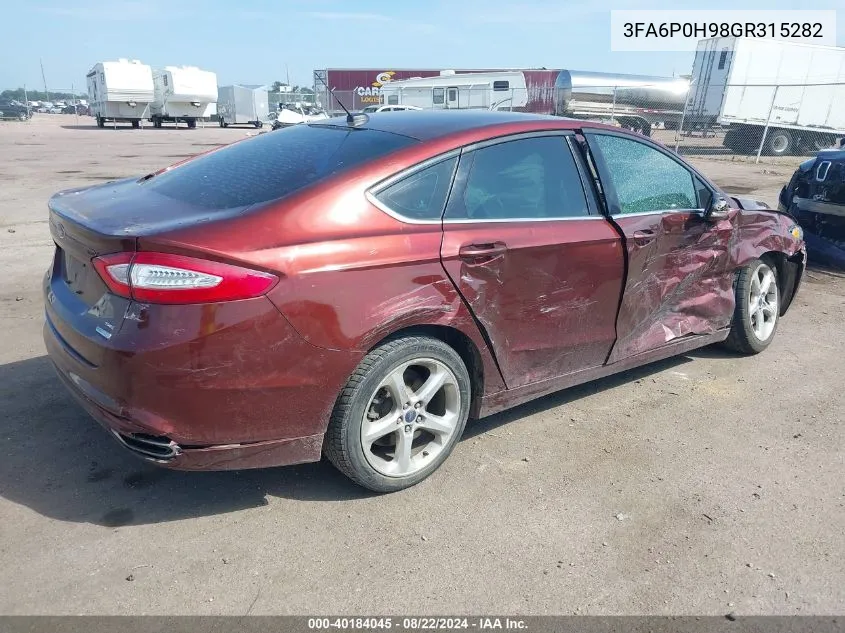 2016 Ford Fusion Se VIN: 3FA6P0H98GR315282 Lot: 40184045