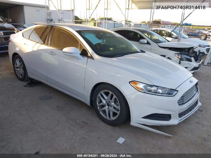 2016 Ford Fusion Se VIN: 3FA6P0H74GR314418 Lot: 40184201