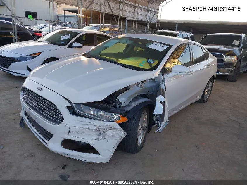 3FA6P0H74GR314418 2016 Ford Fusion Se