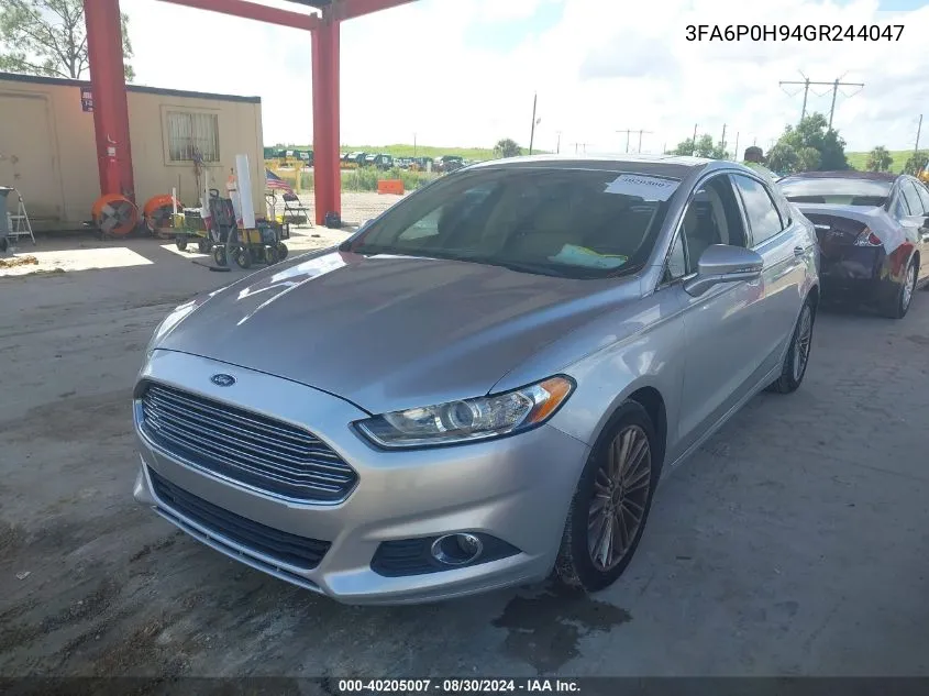 2016 Ford Fusion Se VIN: 3FA6P0H94GR244047 Lot: 40205007