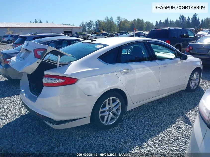 2016 Ford Fusion Se VIN: 3FA6P0H7XGR148809 Lot: 40208112