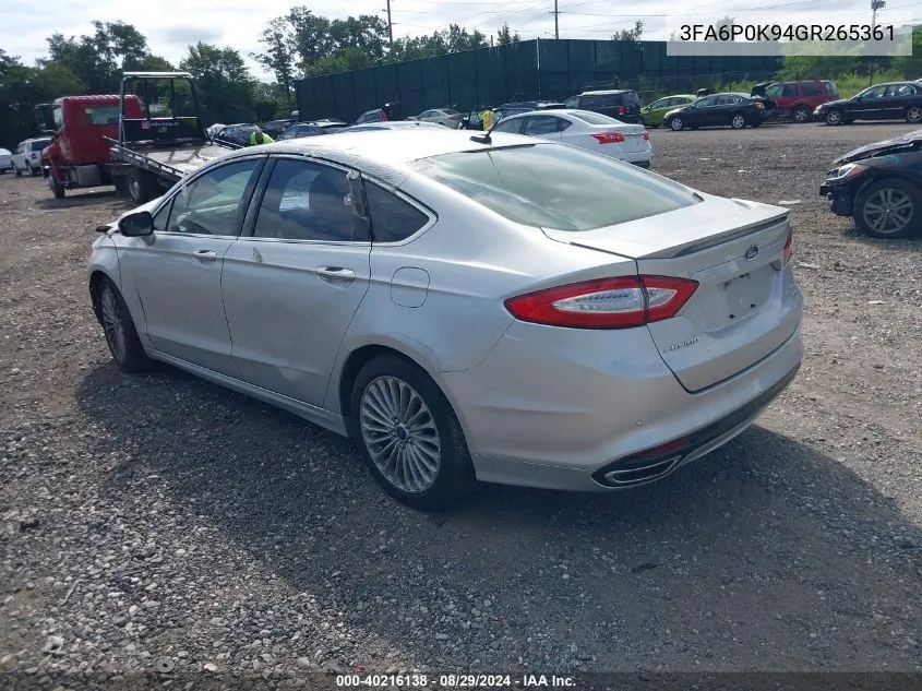 2016 Ford Fusion Titanium VIN: 3FA6P0K94GR265361 Lot: 40216138