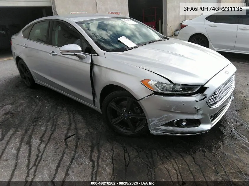 2016 Ford Fusion Se VIN: 3FA6P0H74GR231135 Lot: 40216282