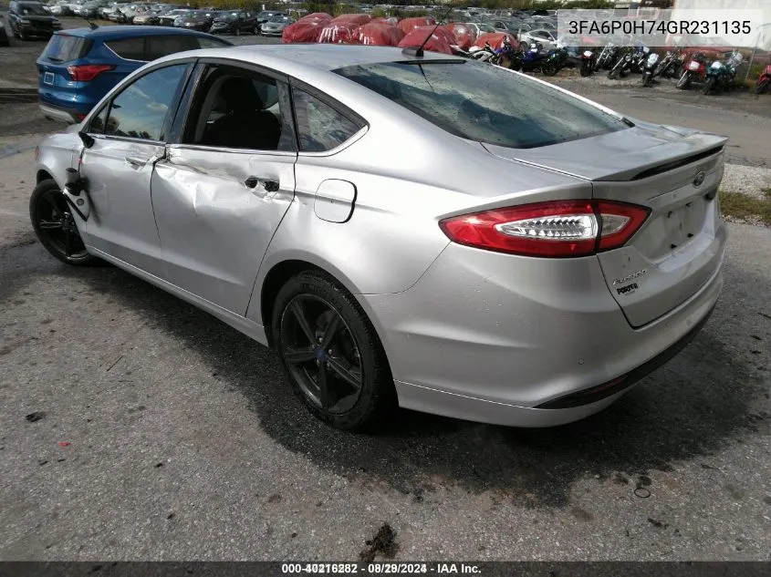 2016 Ford Fusion Se VIN: 3FA6P0H74GR231135 Lot: 40216282