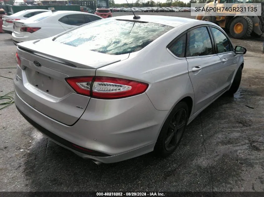 2016 Ford Fusion Se VIN: 3FA6P0H74GR231135 Lot: 40216282