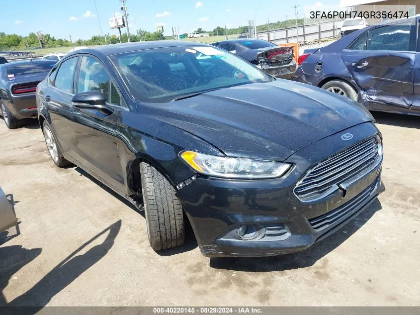 2016 Ford Fusion Se VIN: 3FA6P0H74GR356474 Lot: 40220145