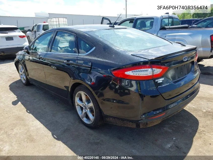 2016 Ford Fusion Se VIN: 3FA6P0H74GR356474 Lot: 40220145