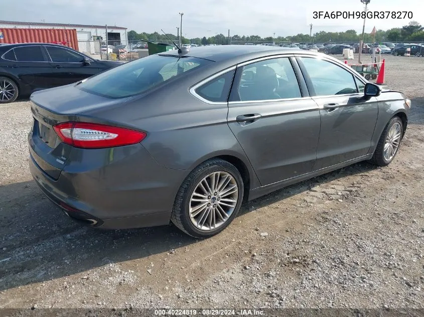 2016 Ford Fusion Se VIN: 3FA6P0H98GR378270 Lot: 40224819