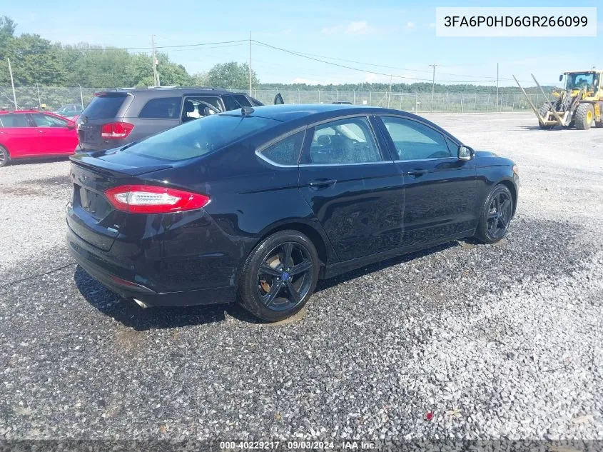 2016 Ford Fusion Se VIN: 3FA6P0HD6GR266099 Lot: 40229217