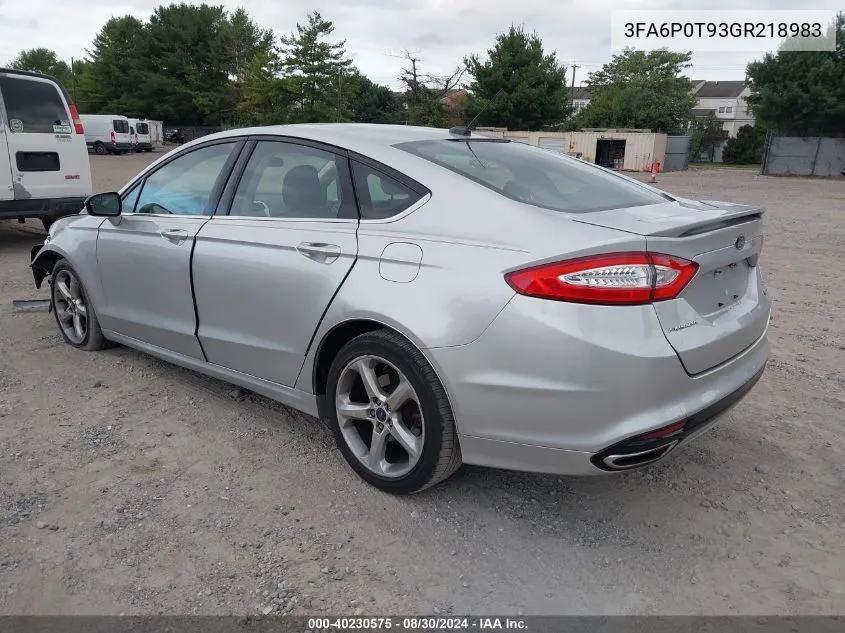 2016 Ford Fusion Se VIN: 3FA6P0T93GR218983 Lot: 40230575