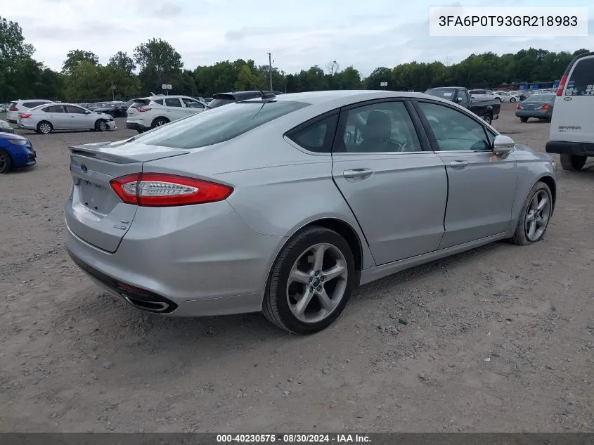 2016 Ford Fusion Se VIN: 3FA6P0T93GR218983 Lot: 40230575