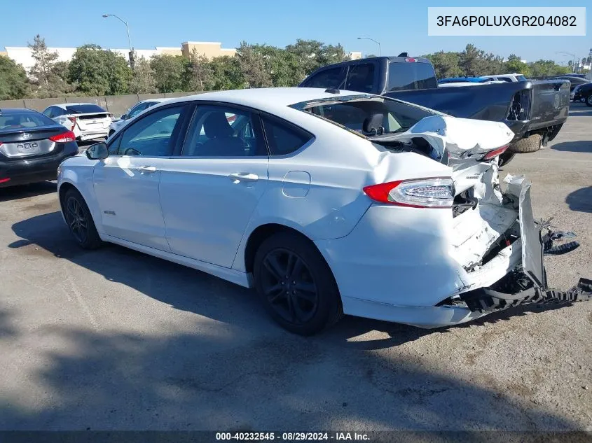 2016 Ford Fusion Hybrid Se VIN: 3FA6P0LUXGR204082 Lot: 40232545