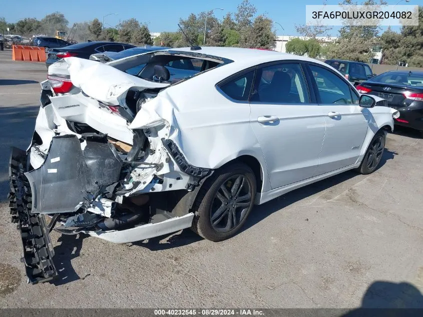 2016 Ford Fusion Hybrid Se VIN: 3FA6P0LUXGR204082 Lot: 40232545