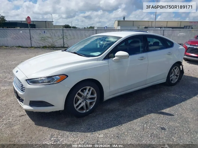 2016 Ford Fusion Se VIN: 3FA6P0H75GR189171 Lot: 40232549