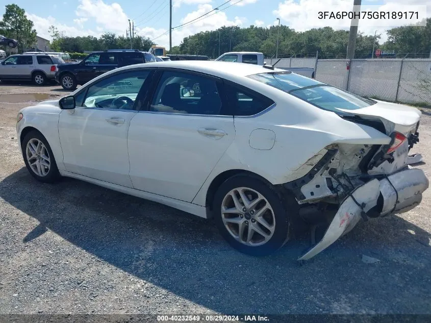 2016 Ford Fusion Se VIN: 3FA6P0H75GR189171 Lot: 40232549