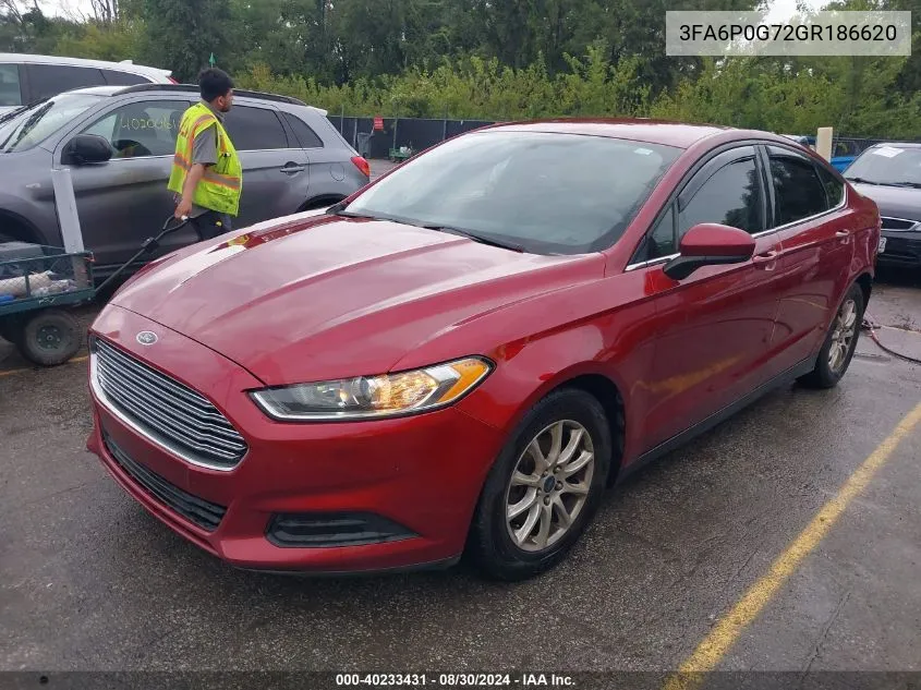 2016 Ford Fusion S VIN: 3FA6P0G72GR186620 Lot: 40233431