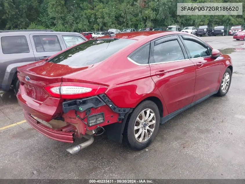 2016 Ford Fusion S VIN: 3FA6P0G72GR186620 Lot: 40233431