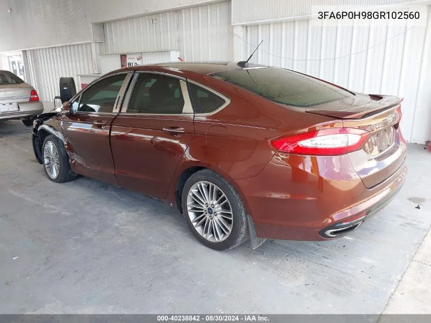 2016 Ford Fusion Se VIN: 3FA6P0H98GR102560 Lot: 40238842