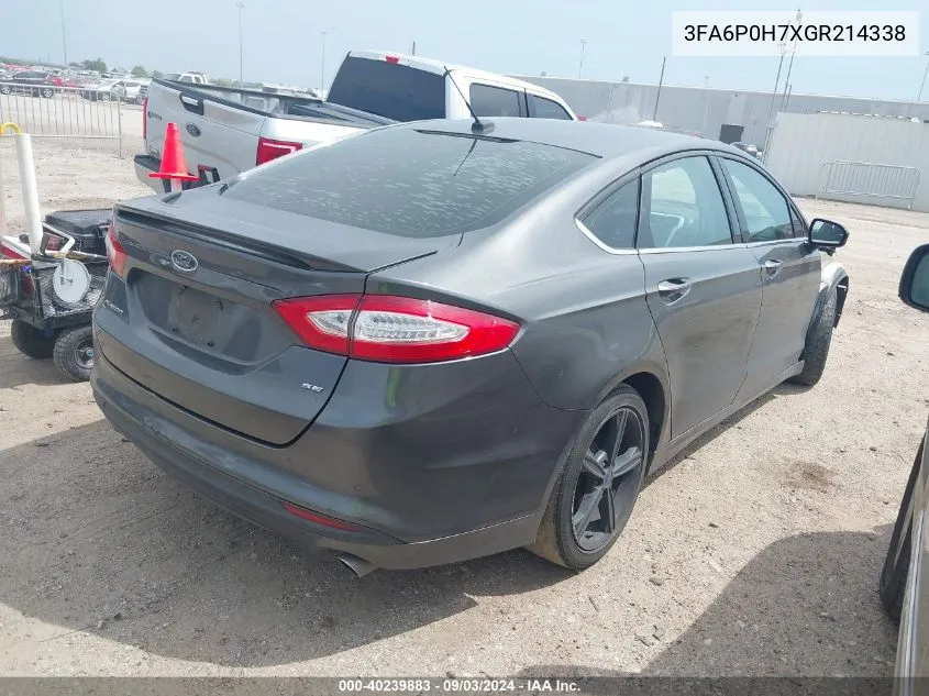 2016 Ford Fusion Se VIN: 3FA6P0H7XGR214338 Lot: 40239883