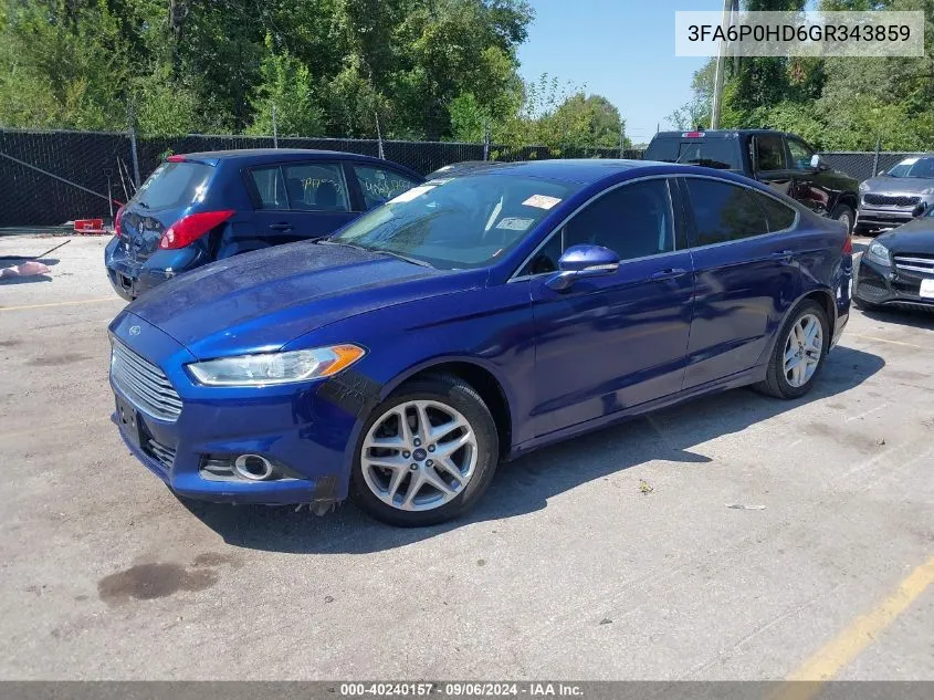 2016 Ford Fusion Se VIN: 3FA6P0HD6GR343859 Lot: 40240157