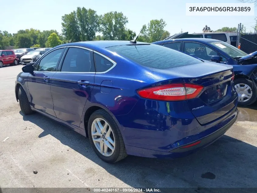 2016 Ford Fusion Se VIN: 3FA6P0HD6GR343859 Lot: 40240157