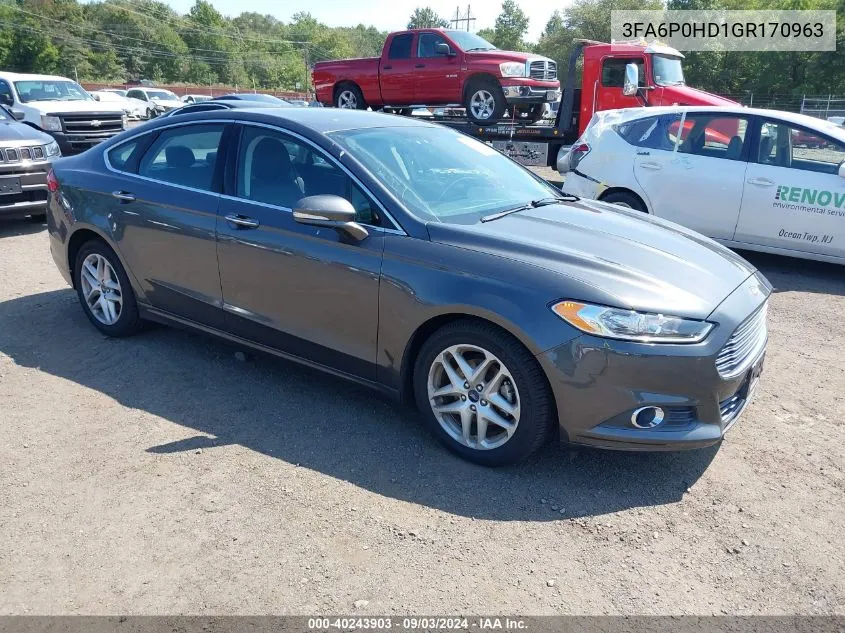 2016 Ford Fusion Se VIN: 3FA6P0HD1GR170963 Lot: 40243903