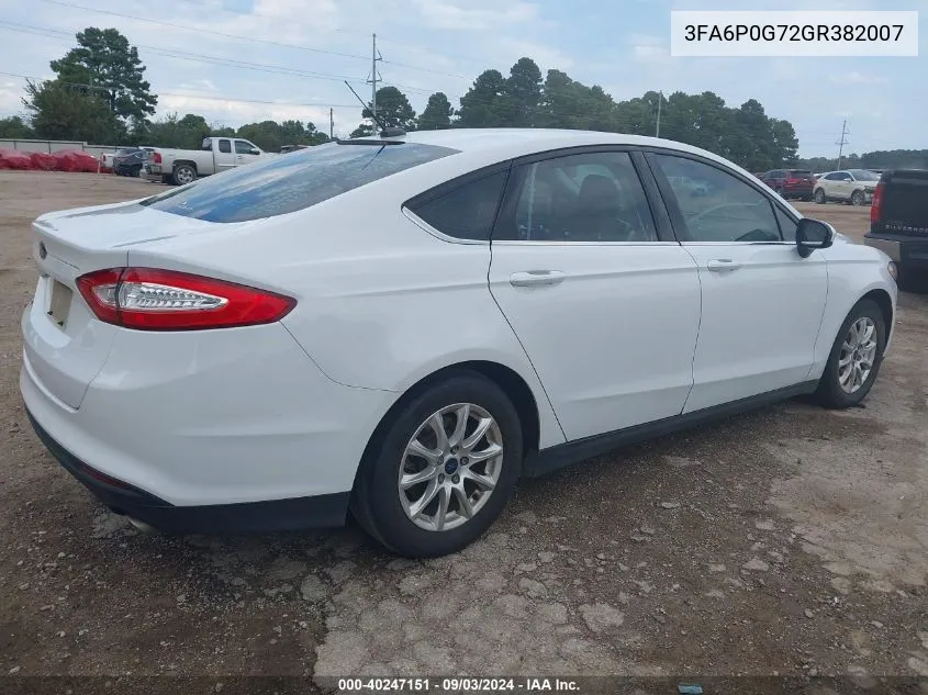 2016 Ford Fusion S VIN: 3FA6P0G72GR382007 Lot: 40247151