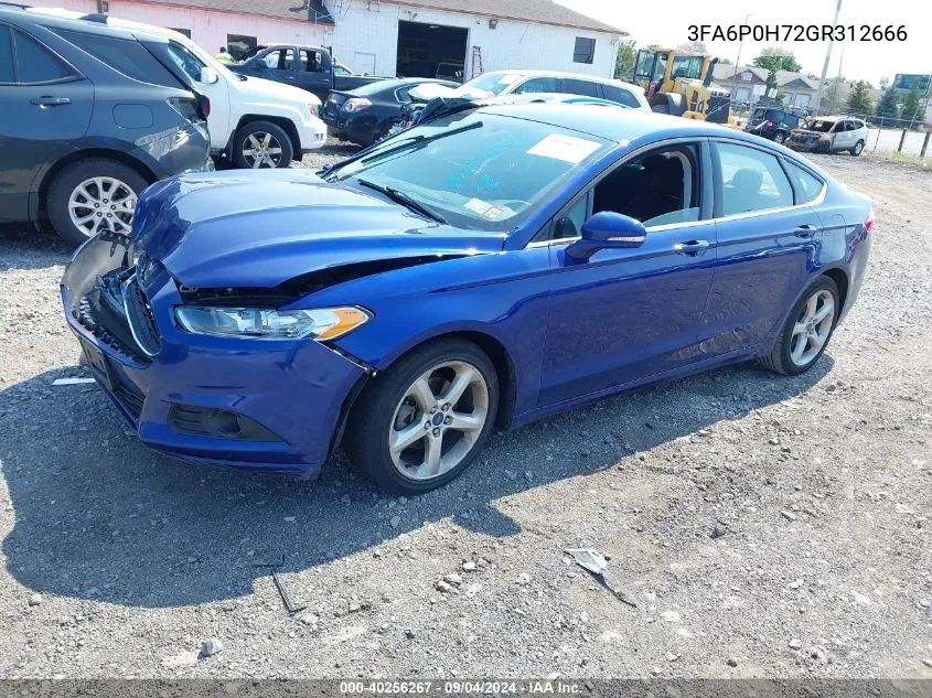 2016 Ford Fusion Se VIN: 3FA6P0H72GR312666 Lot: 40256267