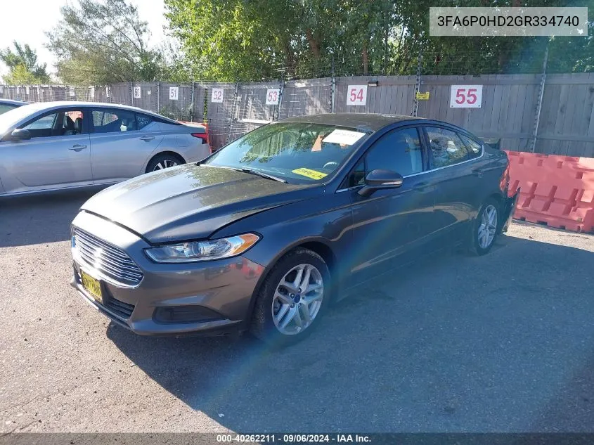 2016 Ford Fusion Se VIN: 3FA6P0HD2GR334740 Lot: 40262211