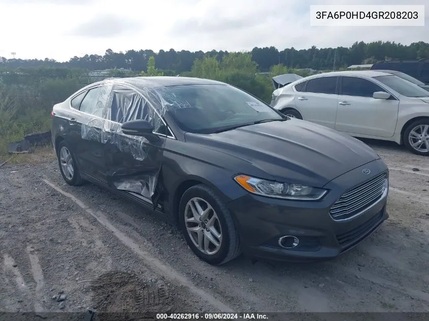 2016 Ford Fusion Se VIN: 3FA6P0HD4GR208203 Lot: 40262916