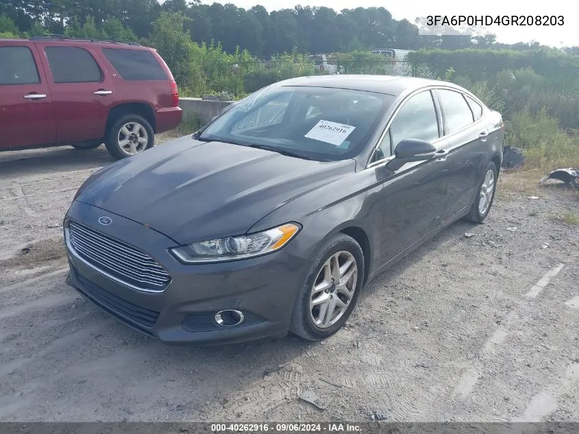 2016 Ford Fusion Se VIN: 3FA6P0HD4GR208203 Lot: 40262916