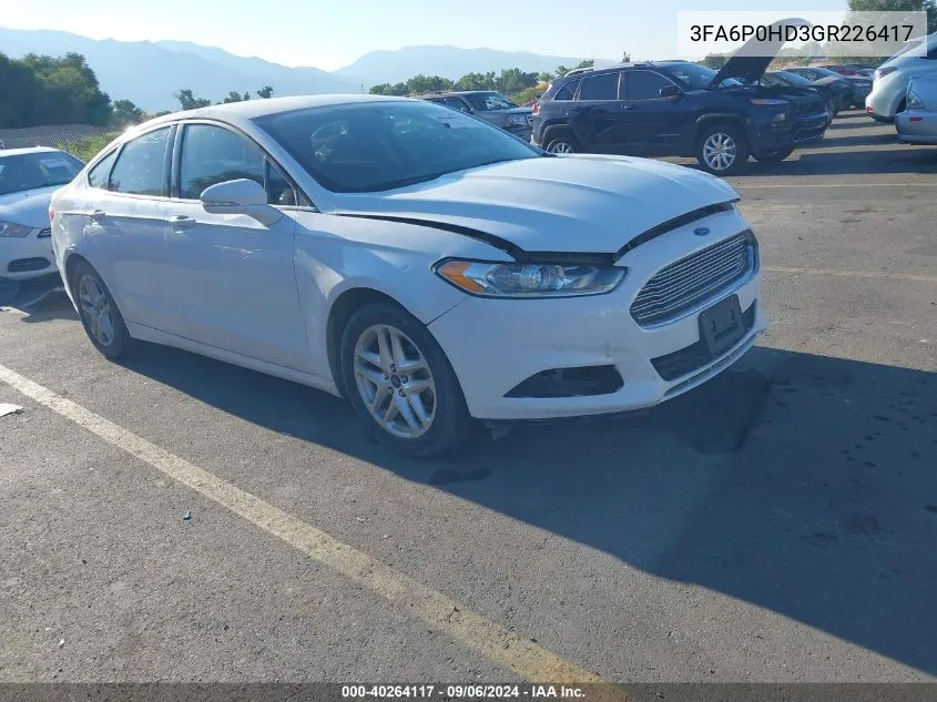 2016 Ford Fusion Se VIN: 3FA6P0HD3GR226417 Lot: 40264117