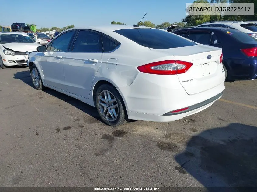 2016 Ford Fusion Se VIN: 3FA6P0HD3GR226417 Lot: 40264117