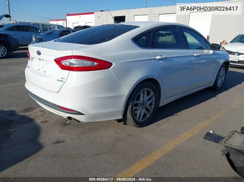 2016 Ford Fusion Se VIN: 3FA6P0HD3GR226417 Lot: 40264117