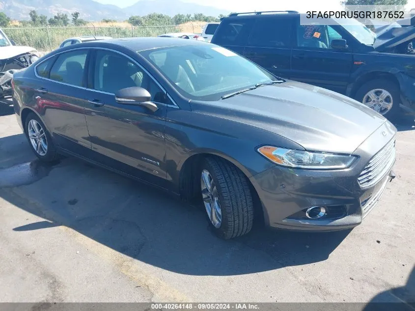 2016 Ford Fusion Hybrid Titanium VIN: 3FA6P0RU5GR187652 Lot: 40264148