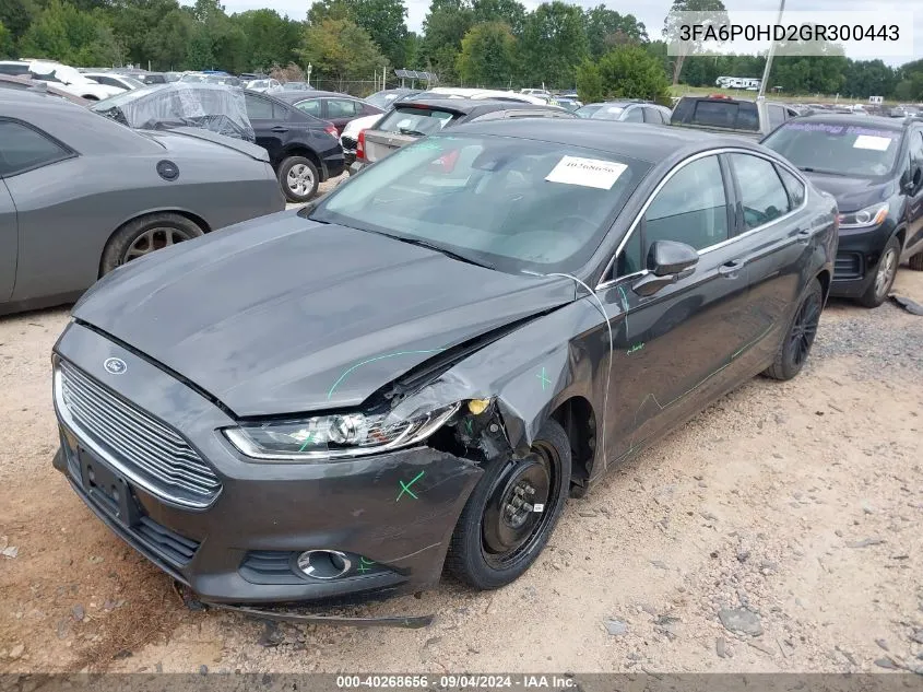 2016 Ford Fusion Se VIN: 3FA6P0HD2GR300443 Lot: 40268656