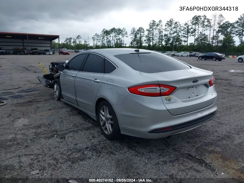 2016 Ford Fusion Se VIN: 3FA6P0HDXGR344318 Lot: 40274152