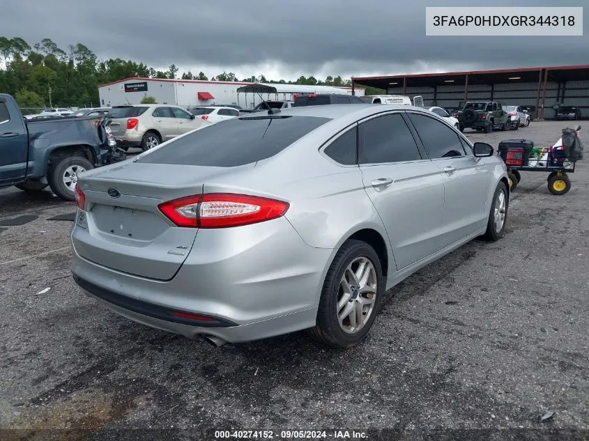 2016 Ford Fusion Se VIN: 3FA6P0HDXGR344318 Lot: 40274152