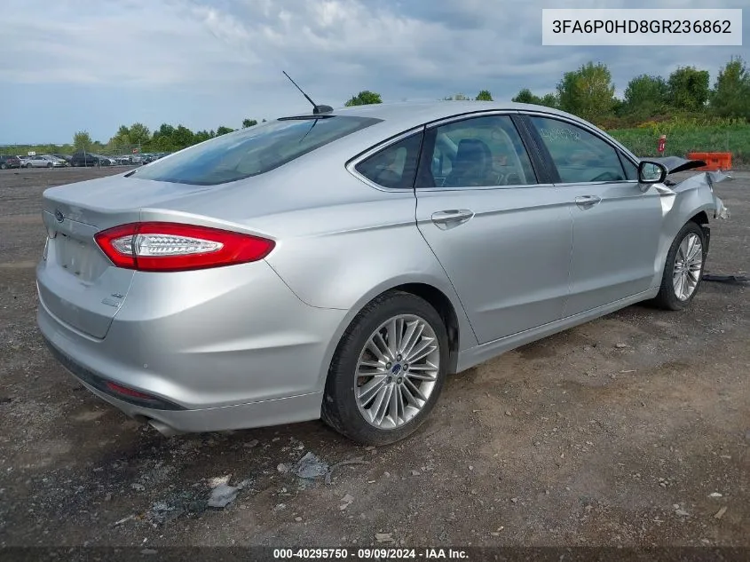 2016 Ford Fusion Se VIN: 3FA6P0HD8GR236862 Lot: 40295750