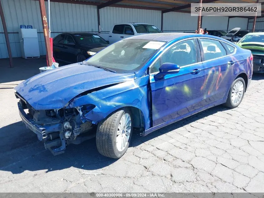 2016 Ford Fusion Se VIN: 3FA6P0H92GR386462 Lot: 40300986