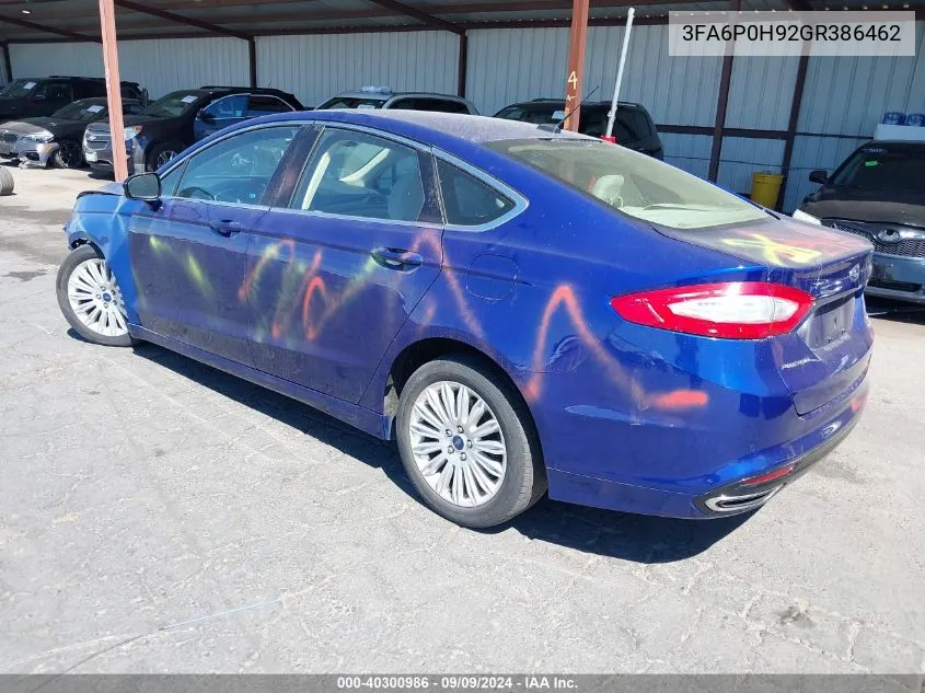 2016 Ford Fusion Se VIN: 3FA6P0H92GR386462 Lot: 40300986