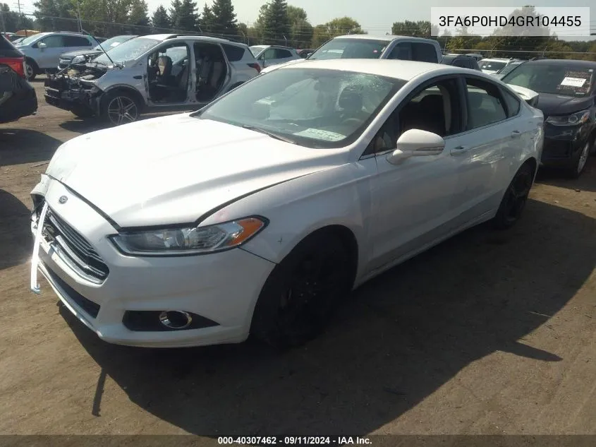 2016 Ford Fusion Se VIN: 3FA6P0HD4GR104455 Lot: 40307462