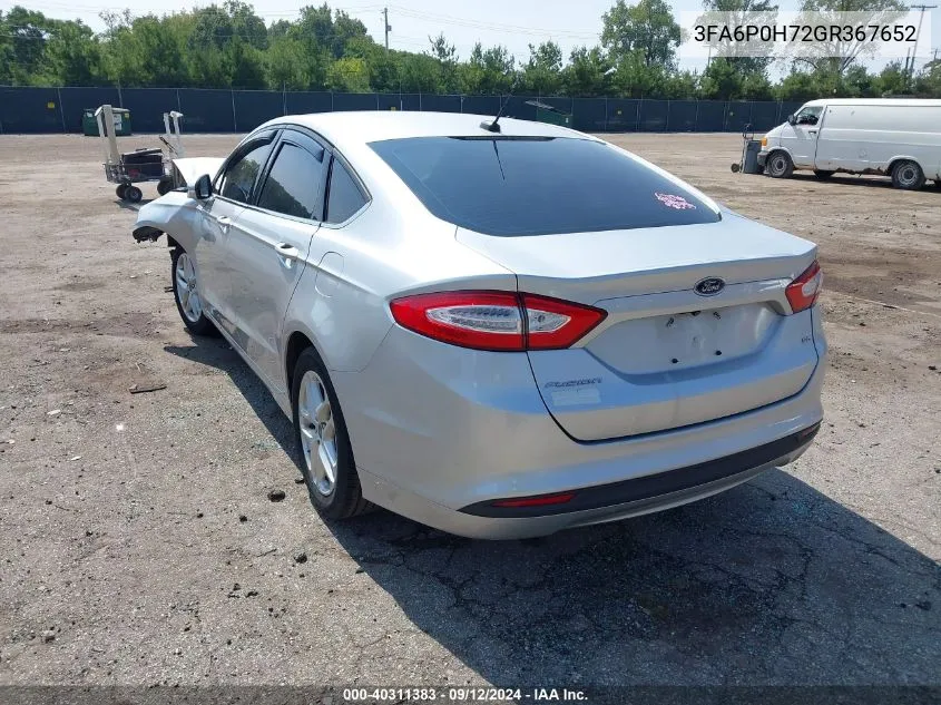 2016 Ford Fusion Se VIN: 3FA6P0H72GR367652 Lot: 40311383