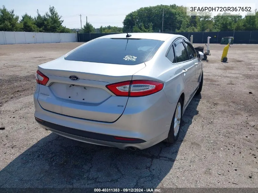 2016 Ford Fusion Se VIN: 3FA6P0H72GR367652 Lot: 40311383