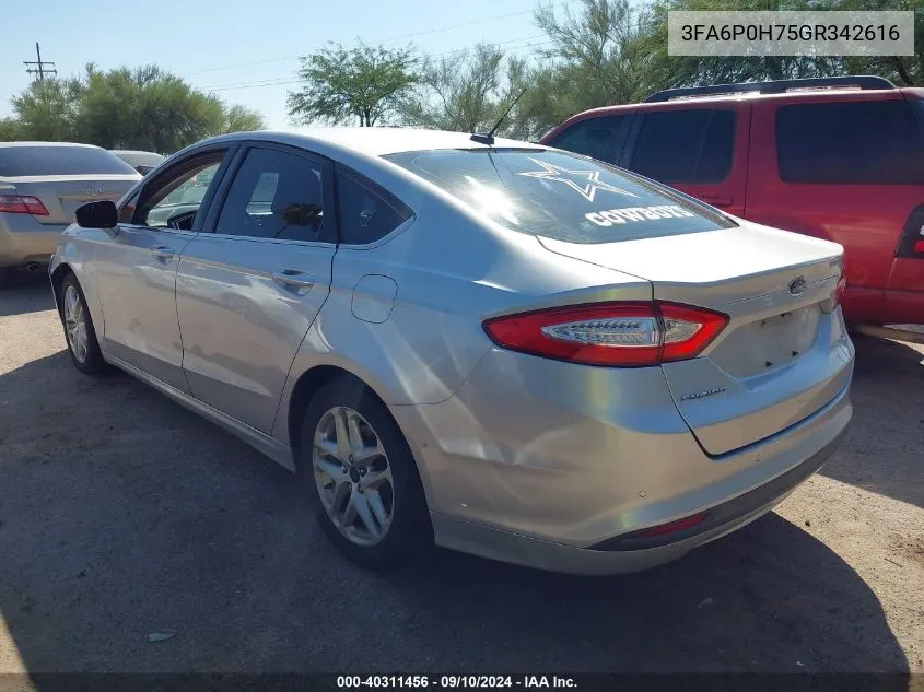 2016 Ford Fusion Se VIN: 3FA6P0H75GR342616 Lot: 40311456