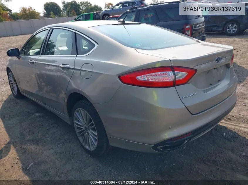 2016 Ford Fusion Se VIN: 3FA6P0T93GR137319 Lot: 40314304